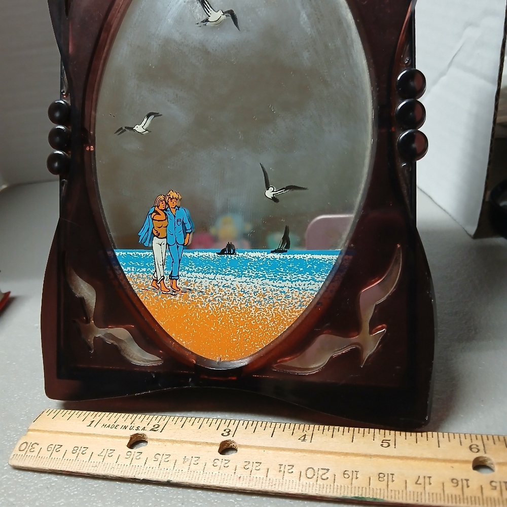 Yap's Vintage Mirror Music Box Beach Scene Blonde Couple You Light Up My Life